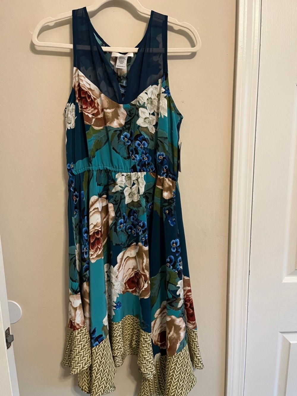 Corey Lynn Calter Tallulah Mixed Print Teal & Navy Floral Maxi Dress size S NWT